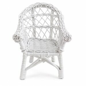 VTG Basketville Miniature White Wicker Rattan Doll Teddy Bear Chair Cottagecore